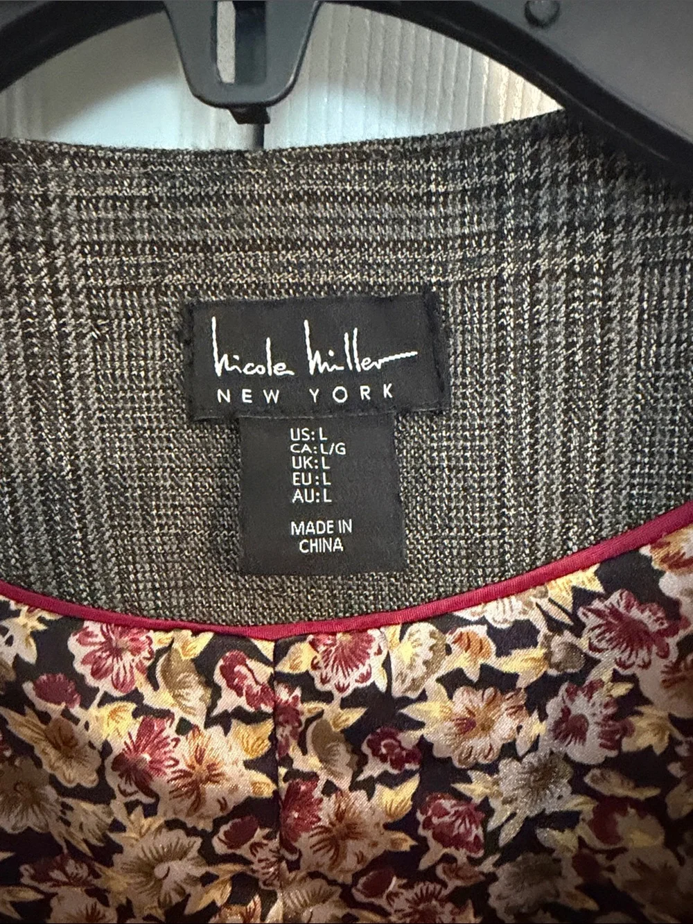 Nicole Miller Gray Plaid Women's Vest with Floral Lining